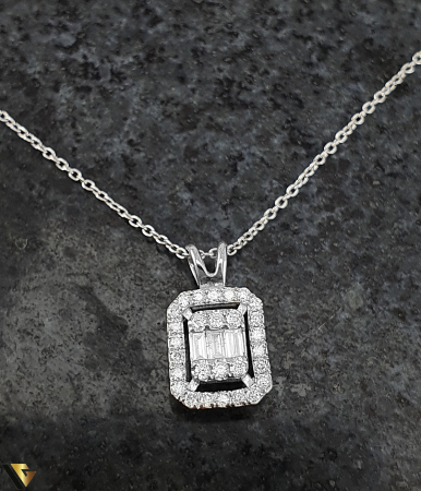 Lant cu Pandantiv Aur Alb 18k, Diamante 0.16 ct [2]