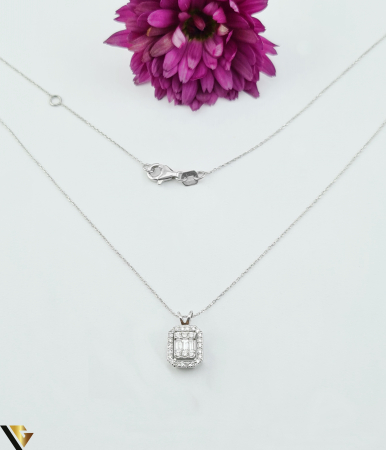 Coliere cu diamante - Lant cu Pandantiv Aur Alb 18k, Diamante 0.24 ct