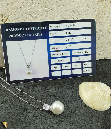 Lant cu Pandantiv Aur Alb 18k, Diamante, Perla [2]