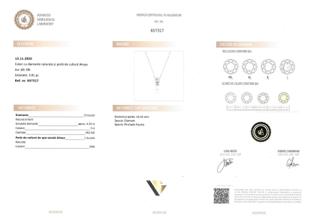 Lant cu Pandantiv Aur Alb 18k, Diamante, Perla [2]