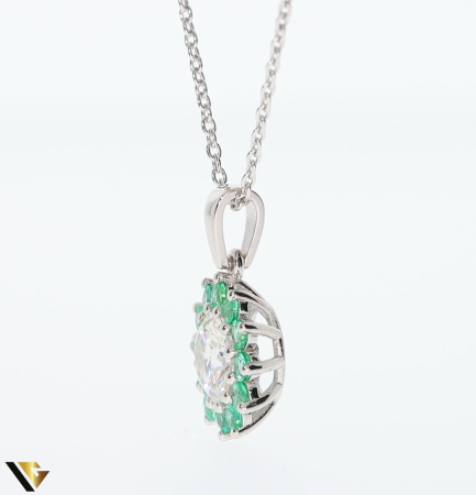Lant cu Pandantiv Aur Alb 18k, Smaralde 0.43 ct, Moissanit 0.92 ct [2]