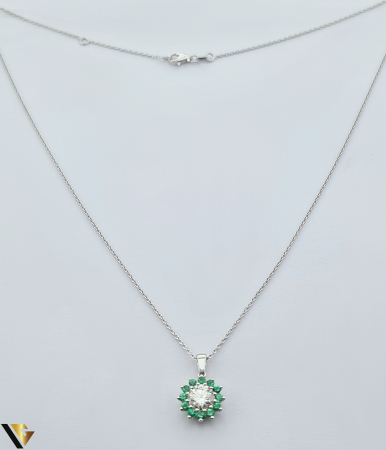 Lant cu Pandantiv Aur Alb 18k, Smaralde 0.43 ct, Moissanit 0.92 ct [5]