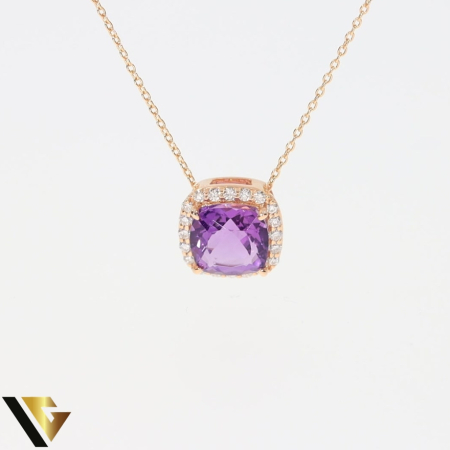 Lant cu Pandantiv Aur Rose 18k, Diamante 0.10 ct, Ametist [1]
