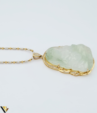 Lant cu Pandantiv Baikalla Aur Rose, Alb 18k, Diamante 0.43 ct, Jadeit [4]