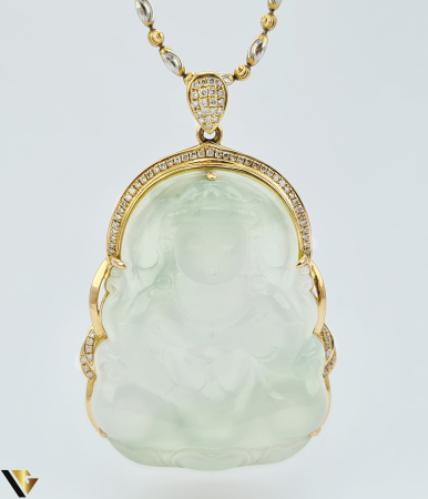 Coliere cu diamante - Lant cu Pandantiv Baikalla Aur Rose, Alb 18k, Diamante 0.43 ct, Jadeit