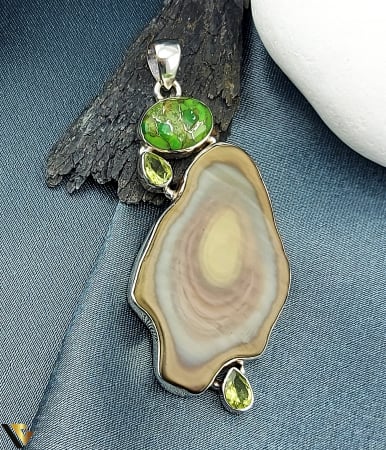 Pandantive din argint - Pandant  Argint 925, Agat, Turcoaz si Peridot