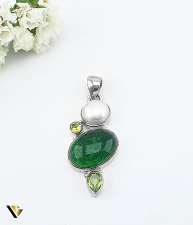 Bijuterii din argint - Pandantiv Argint 925, Agata Verde, Perla, Peridot