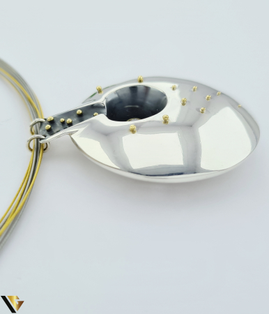 Pandantiv Argint 925, Aur 18k, Diamant 0.22 ct, Colier sarma multistrat din otel inoxidabil [3]