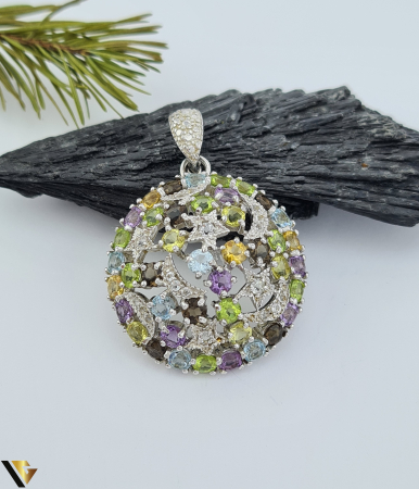Bijuterii din argint - Pandantiv Argint 925 ,Cuartz Fumuriu, Ametist, Peridot,Topaz, Citrin