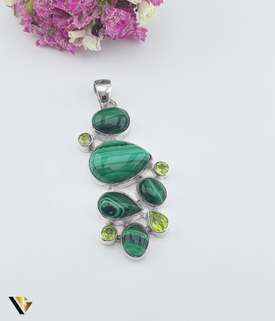 Bijuterii din argint - Pandantiv Argint 925, Malachit, Peridot