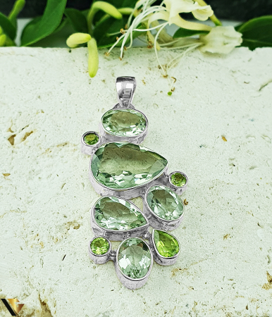 Pandantive din argint - Pandantiv Argint 925, Peridot si Ametist verde