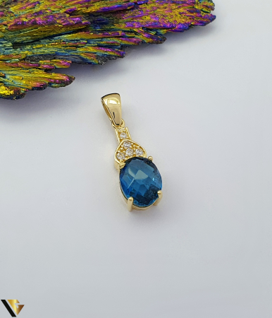 Bijuterii din aur - Pandantiv aur 14K, Topaz si Cristale de zirconiu Greutate: 1.51 grame Lungime: 22 mm ( cu anou ) Latime: 8 mm Marcaj / titlu: "585" Locatie: Bacau Calea Marasesti Tel: 0756943079