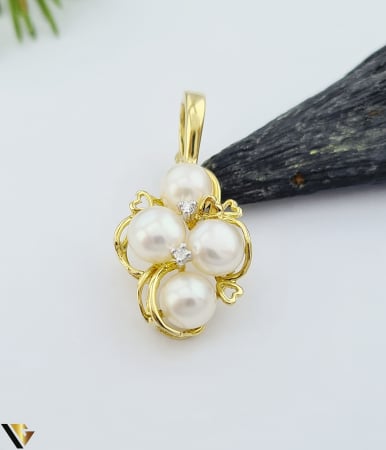 Bijuterii din aur - Pandantiv Aur 14k, Perle, Diamante 0.02 ct