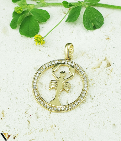 Pandantive din aur - Pandantiv Aur 14K,  Zirconiu, Zodia Rac
