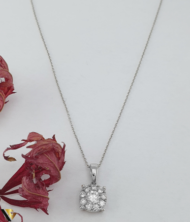 Lant cu Pandantiv Aur Alb 18K, Diamante 0.37 ct