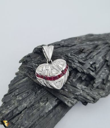 Pandantive din aur - Pandantiv Aur 18k, Diamante 0.46 ct, Rubine 0.31 ct
