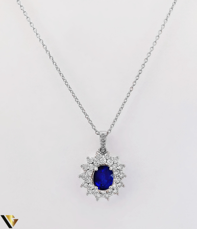Pandantive cu diamante - Lant cu Pandantiv Aur 18K, Diamante 0.72 ct si Safir 1.35 ct