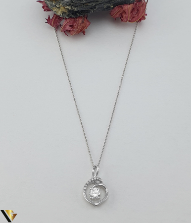 Coliere cu diamante - Lant cu Pandantiv Aur Alb 18k, Diamante 0.27 ct
