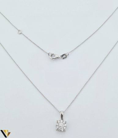 Coliere cu diamante - Lant cu pandantiv Aur Alb 18k, Diamante 0.28 ct 1.83g