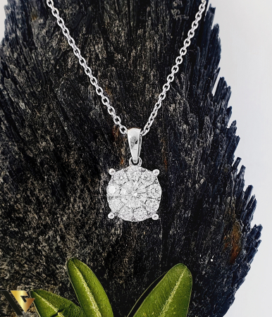 Bijuterii din aur - Lant cu Pandantiv Aur Alb 18K, Diamante 0.69 ct
