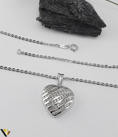 Lant Aur Alb 10k cu Pandantiv Aur Alb 9k, Diamante 1 ct [1]