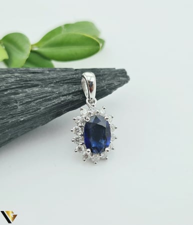 Bijuterii din aur - Pandantiv Aur Alb 18k, Diamante 0.28 ct, Safir