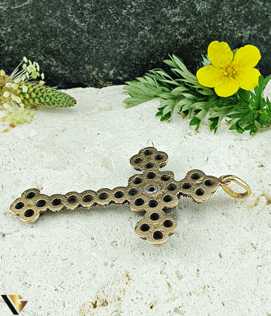 Cruce vintage din aur 19k (800) si argint, diamante naturale [2]
