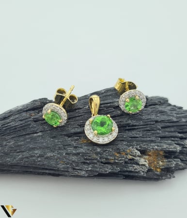 Bijuterii din aur - Set Aur 14k, Diamante 0.23 ct, Tsavorite