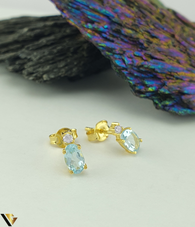 Set format din cercei, inel si lant cu pandantiv aur 9k, cubic zirconia si blue topaz [3]