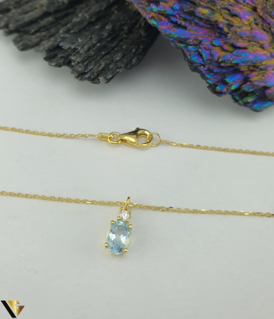 Set format din cercei, inel si lant cu pandantiv aur 9k, cubic zirconia si blue topaz [5]