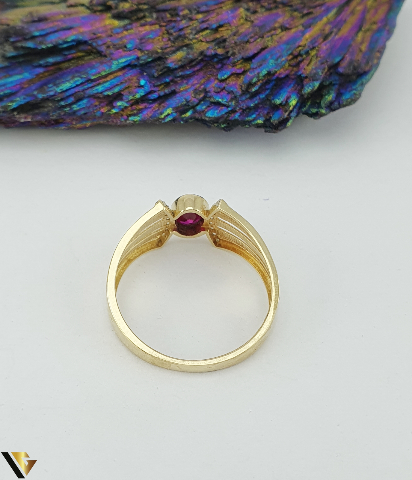 orin♡ Inel Aur 14k rubin sinteza cubic zirconia roz rosu fucsia sh