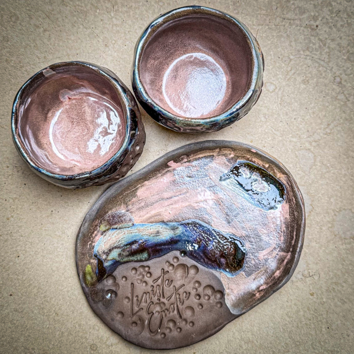 Set 2 cani și farfurie / maro [4]