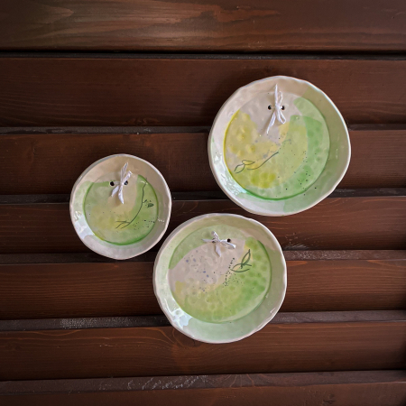 Tablou - Set 3 tabluri ceramică "Green Lime" 12/16 cm