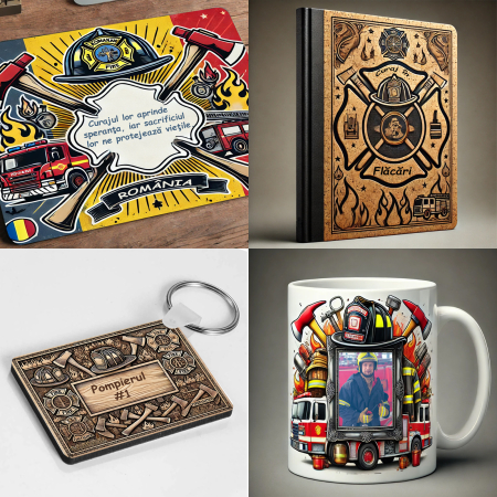 Cadouri Pompieri - Set Personalizat Cadou Pompier– Mousepad,Cana,Agenda,Breloc