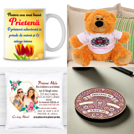 Perne Personalizate - set-personalizat-cadou-prietena-ursulet-perna-cana-suport-pahare