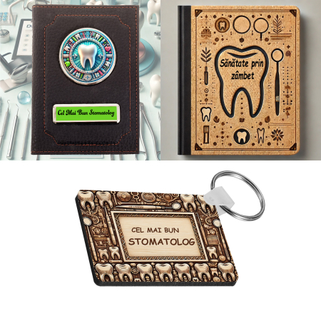 Cadouri Stomatologi - Set Personalizat Cadou Stomatolog– Portofel,Agenda,Breloc