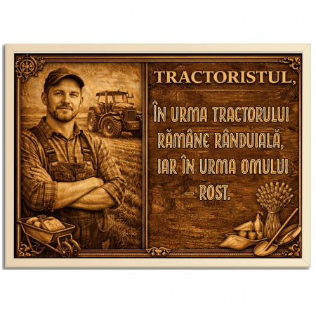 Tablou Lemn Cadou Tractorist-Personalizat cu Poza si Text
