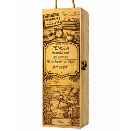 Set Cadou Pensionare-Cutie Vin cu Vin si Breloc Personalizate