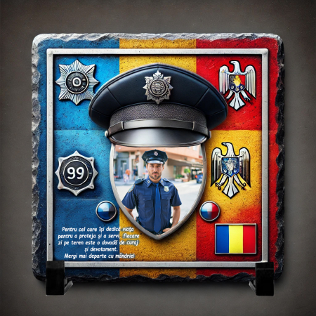 Cadouri Politisti - Set Cadou Personalizat pentru Polițist – Placă de Ardezie, Portofel și Breloc Lemn