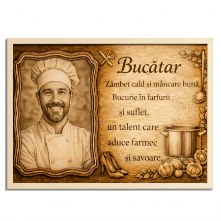 Tablou Lemn Cadou Bucatar-Personalizat  cu Poza si Text