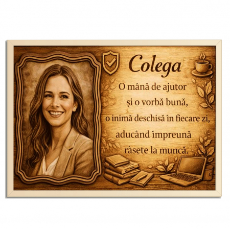 Tablou Lemn Cadou Colega-Personalizat  cu Poza si Text