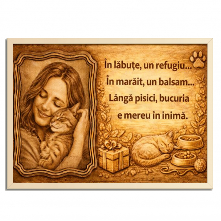 Tablou Lemn Cadou Iubitorii de Pisici