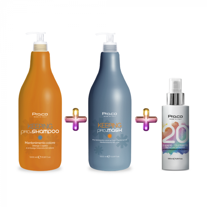Set 3 produse ingrijire par vopsit (sampon + masca KEEPING 1L + spray tratament RAINBOW)
