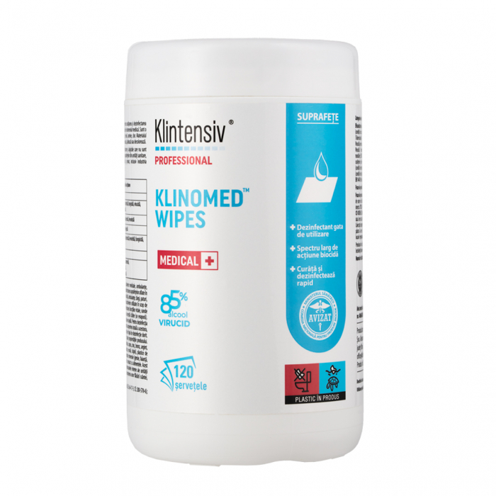 KLINOMED WIPES - Servetele dezinfectante suprafete -  85% alcool, cutie 120