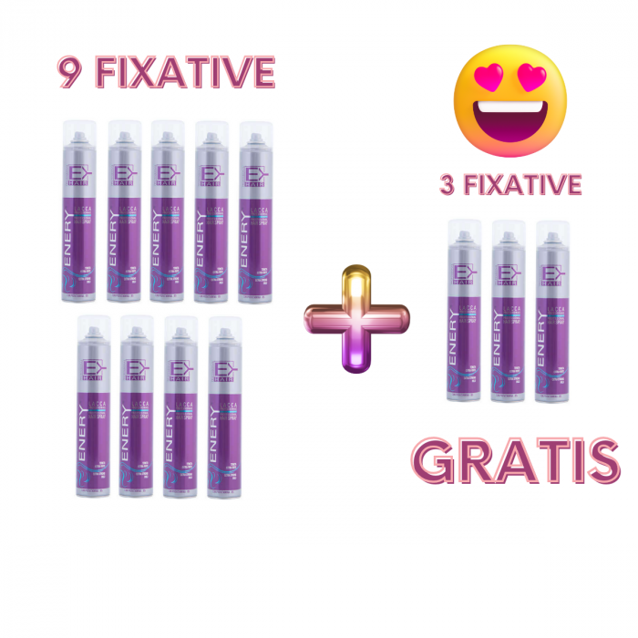 Oferta 9+3 GRATIS Set 12 fixative spray Extra Strong ENERY 500 ml