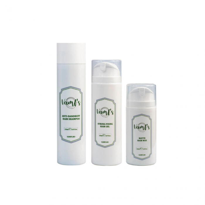 Set 3 produse ingrijire par barbati VAMF S (sampon + gel + ceara)