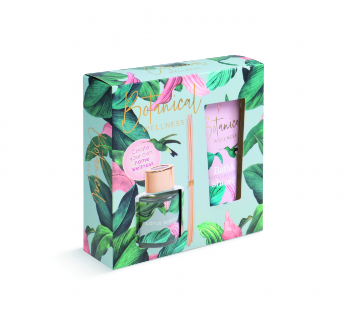 Tref Set cadou femei botanical wellness - pink (gel dus + odorizant cu betioare parfumate)