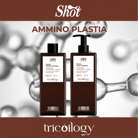 Tratamente par profesionale - Set tratament regenerant și hrănitor pentru păr distrus Ammino Plastia - Shot (șampon 500 ml + masca 500 ml)