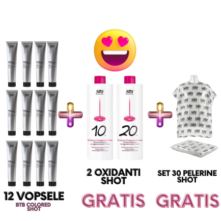 Vopsea de par cu amoniac - Set 12 vopsele BTB COLOR Shot + 2 oxidanti Shot GRATIS  + set pelerine Shot GRATIS