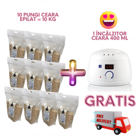 Ceara de epilat profesionala - oferta-10-pungi-ceara-perle-ciocolata-alba-1-incalzitor-ceara-400ml-gratis